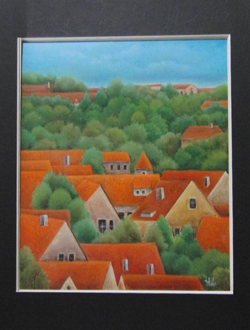 桑島春彦、【麗し街道】、希少な画集画、新品高級額・額装付、状態良好