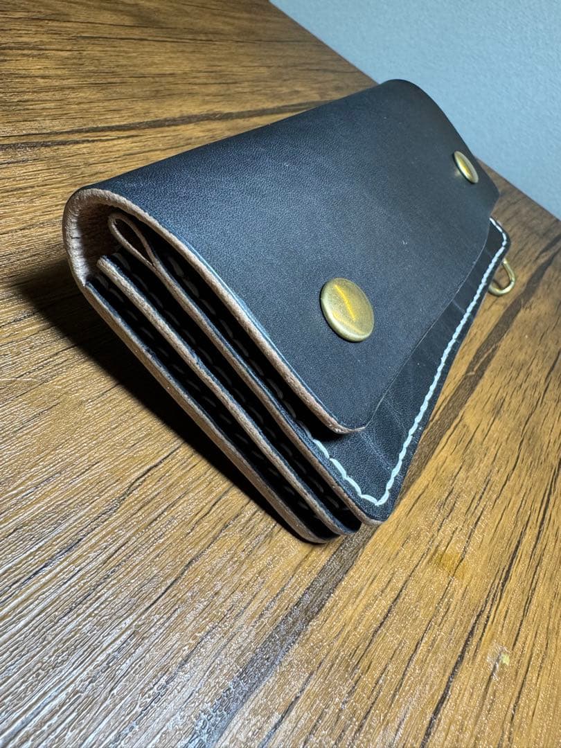 トラッカーウォレット【昭南本ヌメ】　ロング　三層 丘染めブラック