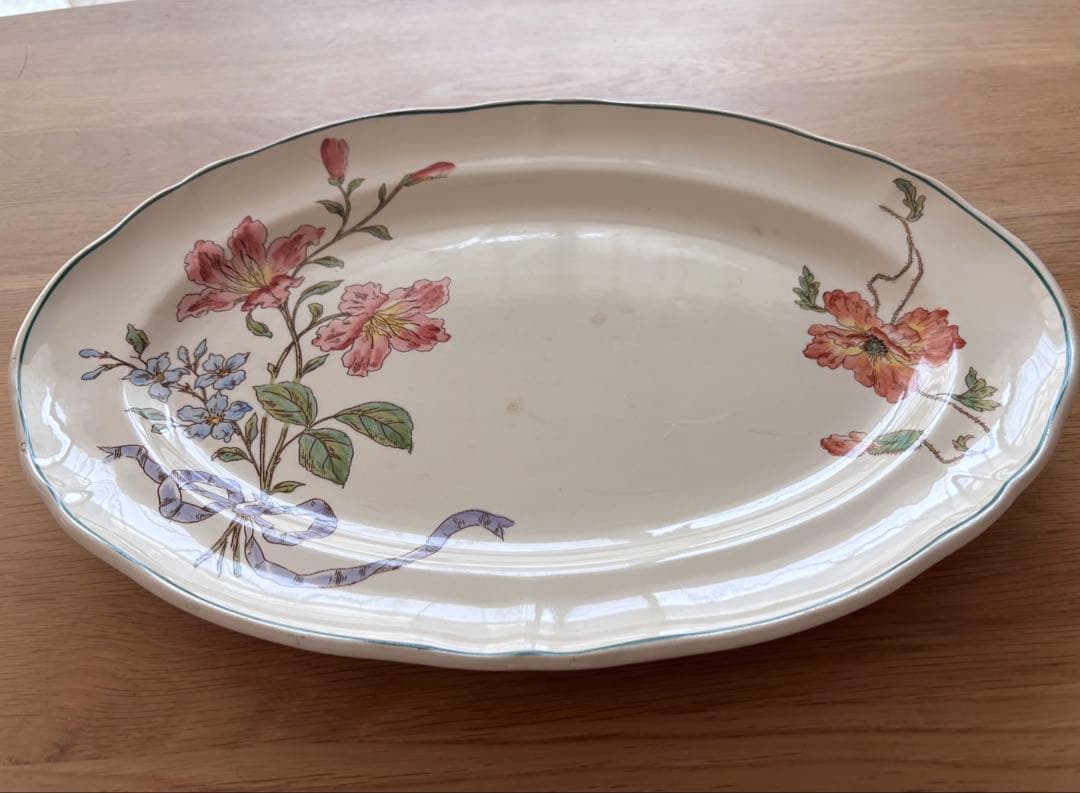 フランスアンティーク 花リム オーバルプレート 大皿 ロンシャン窯
