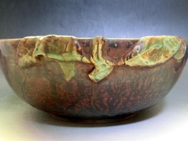 鉢□古曽部焼 桃の形 茶釉 大鉢 菓子器 菓子鉢