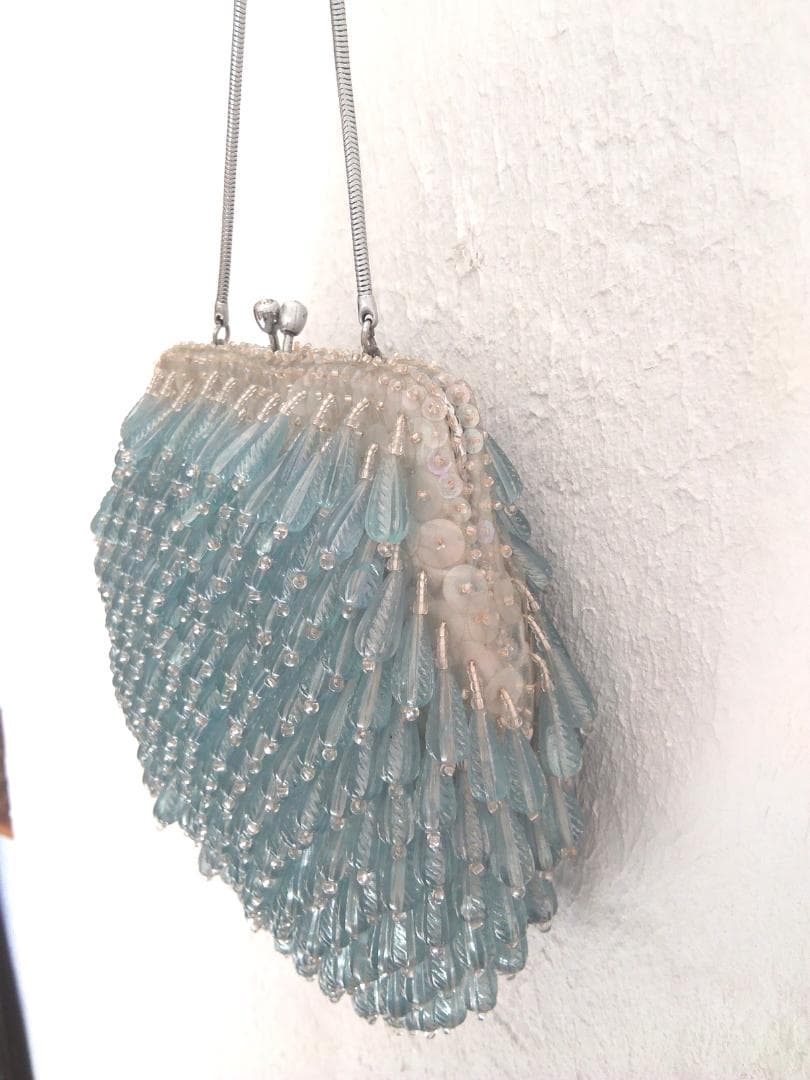 アンティークビーズバッグ　USA　ヴィンテージ　水色　フォーマル　パーティー