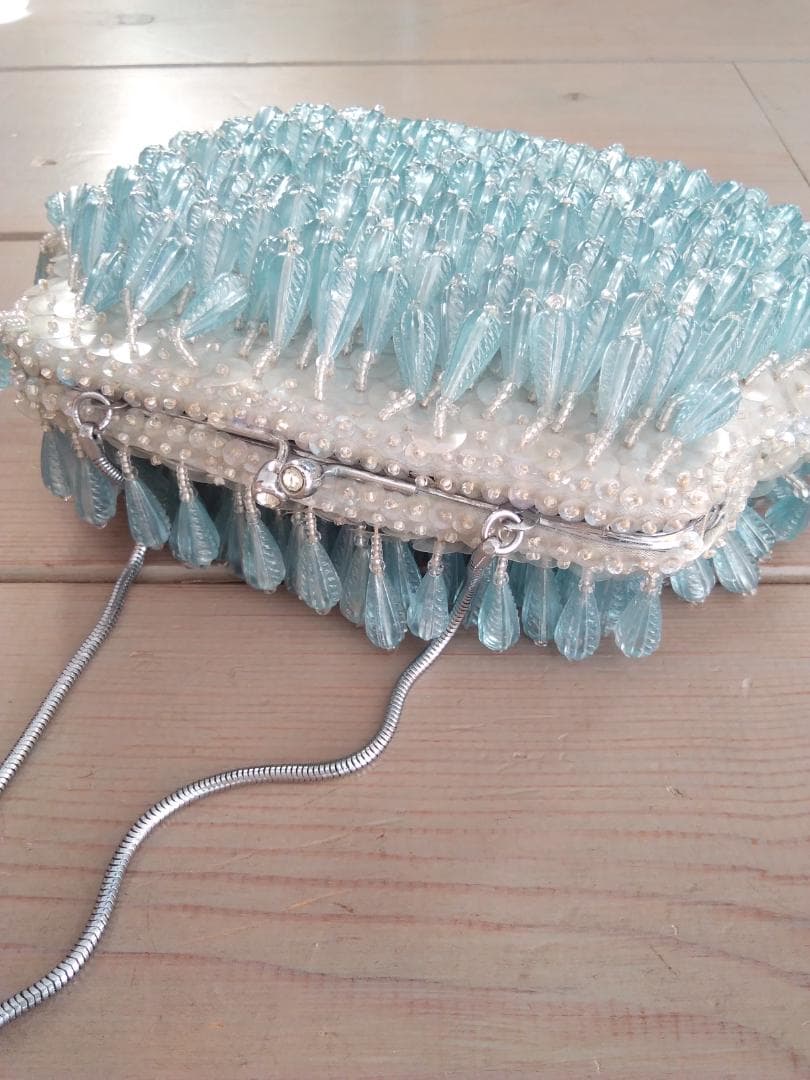 アンティークビーズバッグ　USA　ヴィンテージ　水色　フォーマル　パーティー