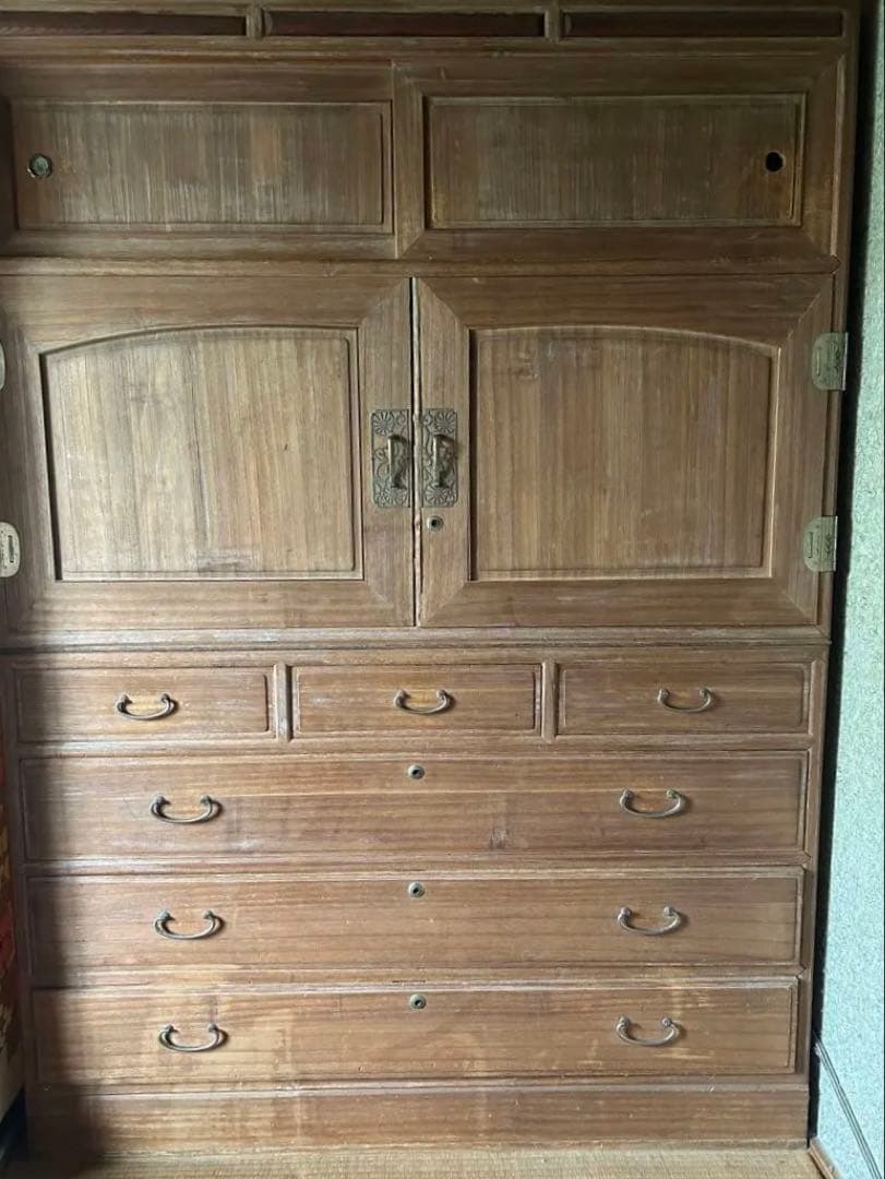 アンティーク　木製和風箪笥 和箪笥 総桐閂付き 大正 朱和箪笥 三尺 アンティーク