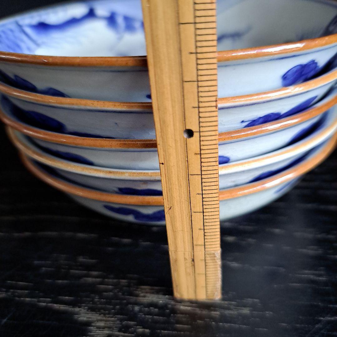 古伊万里　成化年製　小鉢 極上　人物囲碁図　縁朱 五客揃