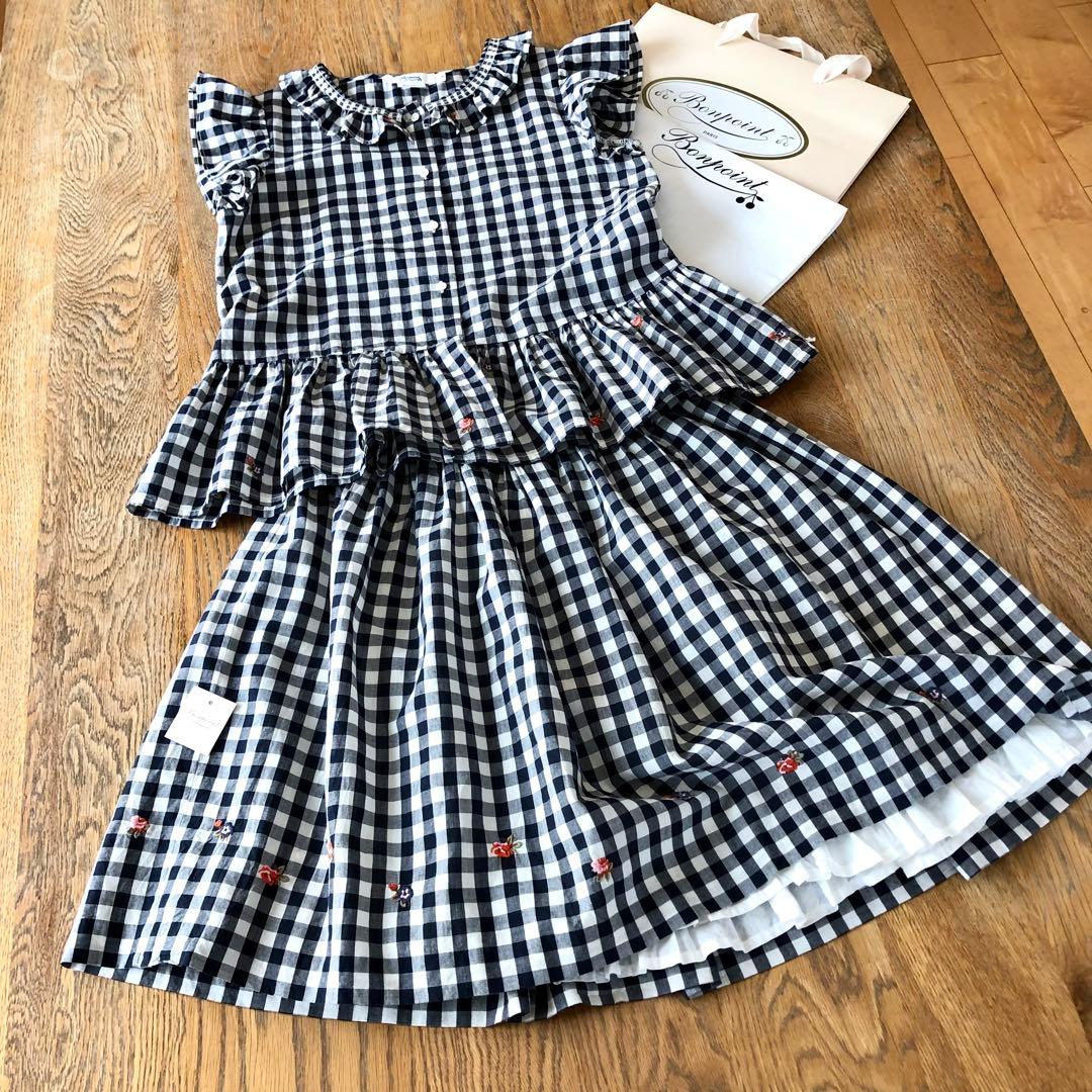 Bonpoint♡ ギンガムチェック 刺繍スカート 14A