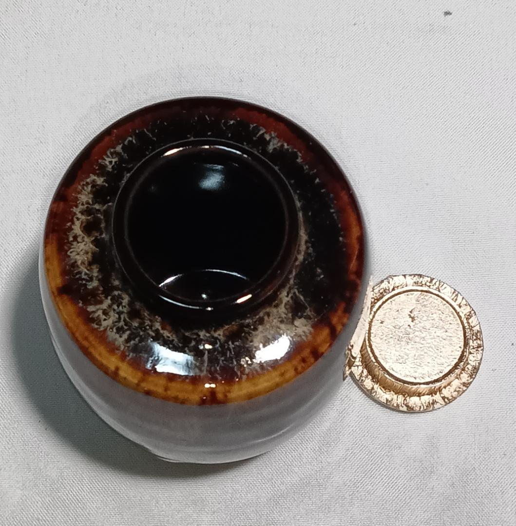 茶道具 京都洛東 桶谷定一作 肩衝茶入 帯鈎文錦仕覆付き 美品