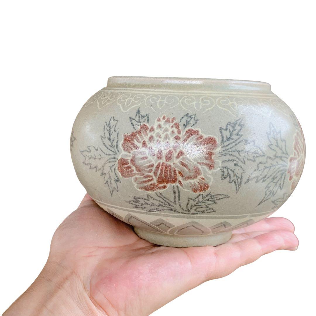 修復跡有り高麗茶道具中国骨董品アンティーク古美術牡丹花柄