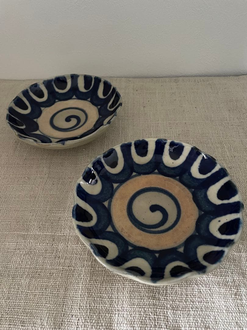 沖縄　大嶺實清　古作　染付輪花皿