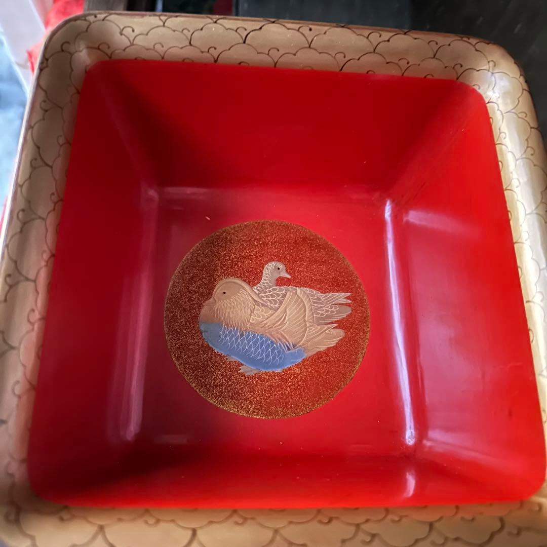 節目に‼️JAPAN金❌黒蒔絵 「貴人和歌」盃洗盃台1対桐箱入