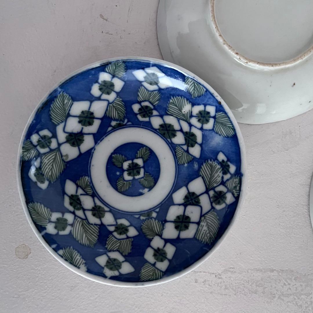 大正　骨董　印判　紫陽花　小皿5枚組