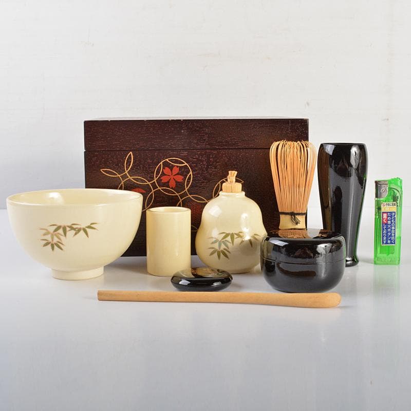 溜柿合ヘギ目　七宝蒔絵　茶箱　京焼　加藤昌山造　茶碗　棗など　八点　VR6757