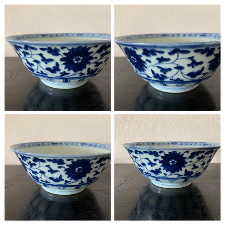 中国清時代青花纏枝蓮茶碗（大清乾隆年製）在銘 XG55-