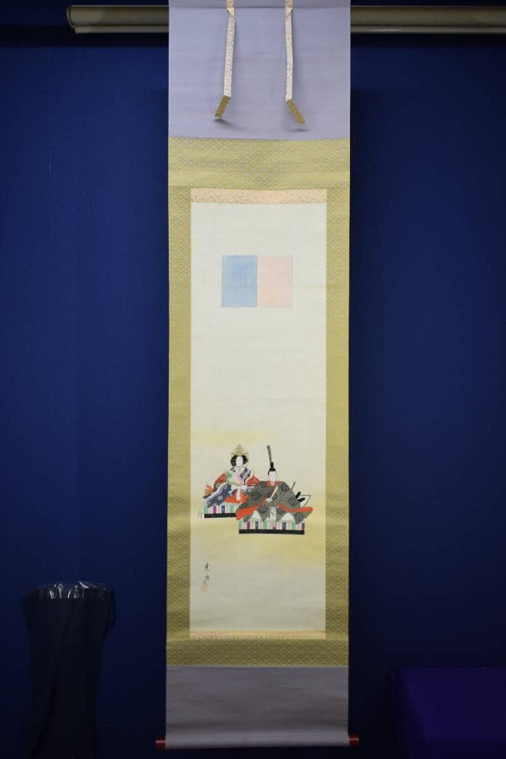 真作/晃峰/御雛図/雛祭り/桃の節句/布袋屋掛軸HJ-135