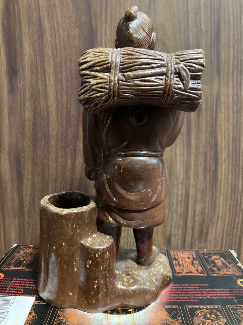 二宮金次郎 備前焼き筆立て 骨董品