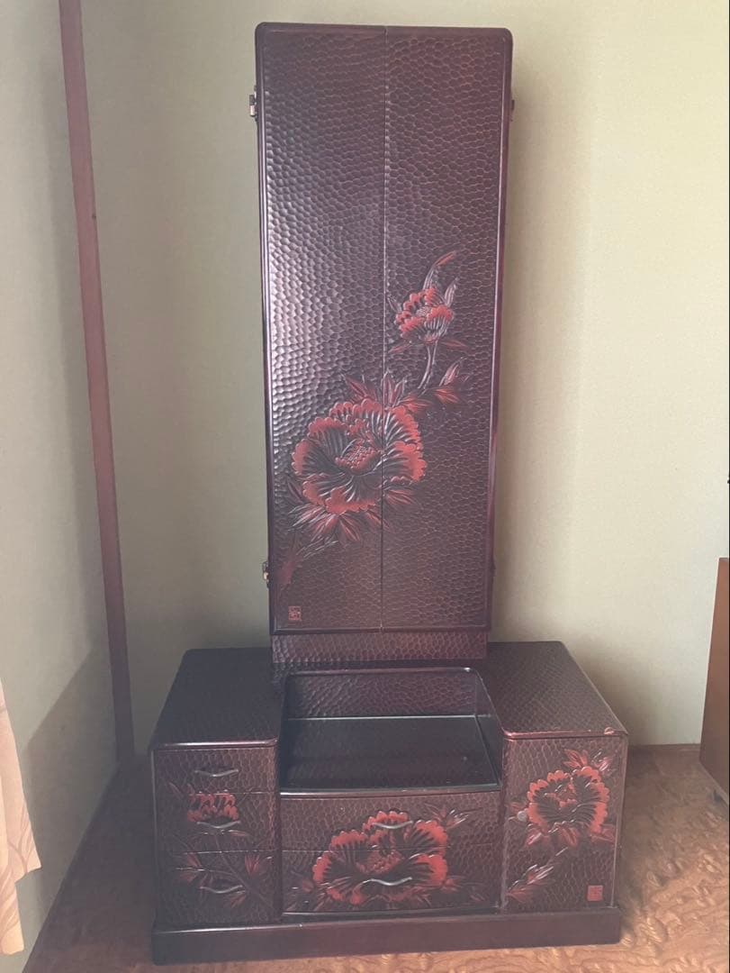 昭和レトロ鎌倉彫座鏡鏡台ドレッサー三面鏡化粧台 昭和レトロ鎌倉彫座鏡