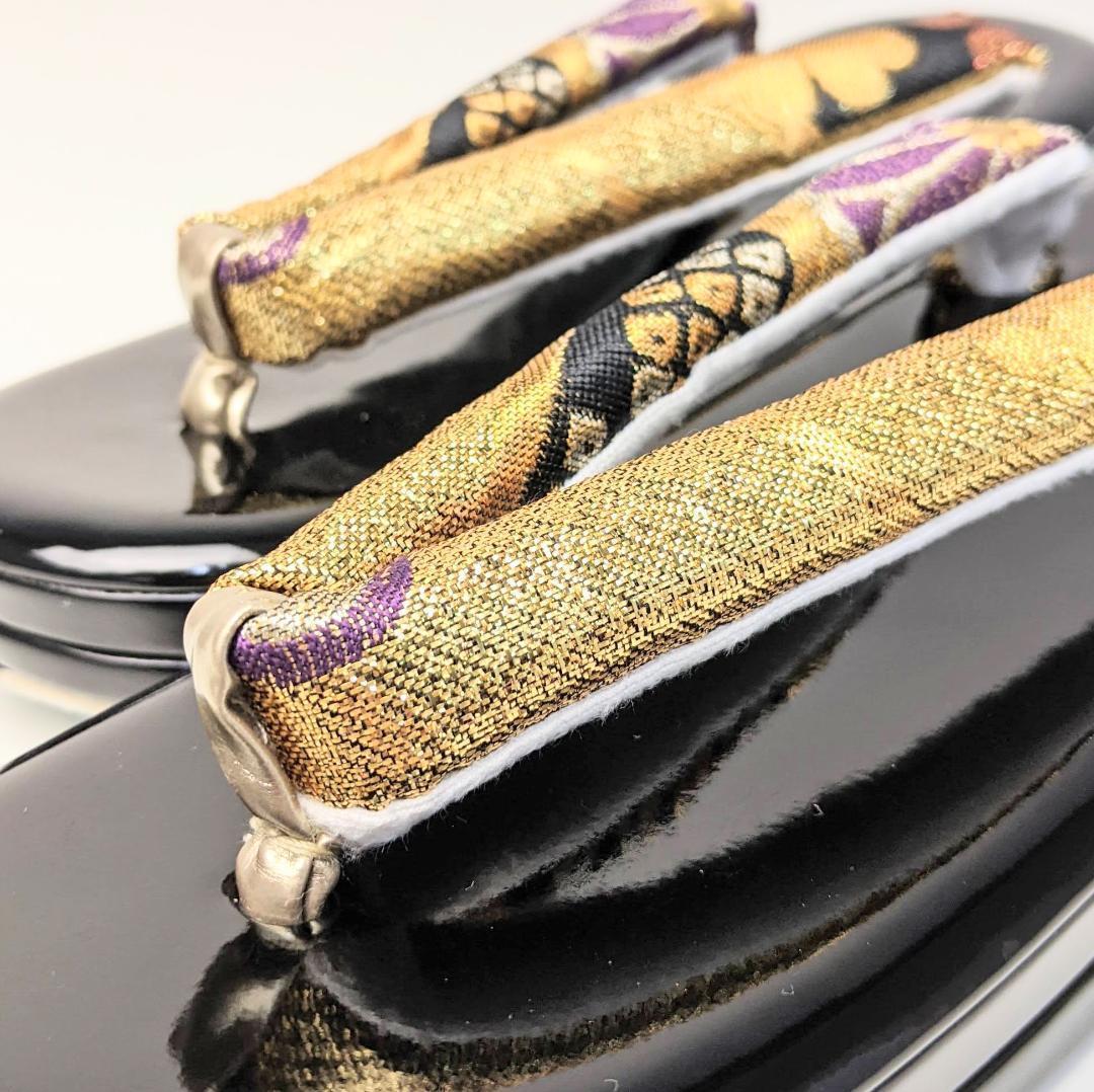 草履バッグセット 振袖用 帯地 金 黒 古典 フリーサイズ w49-6