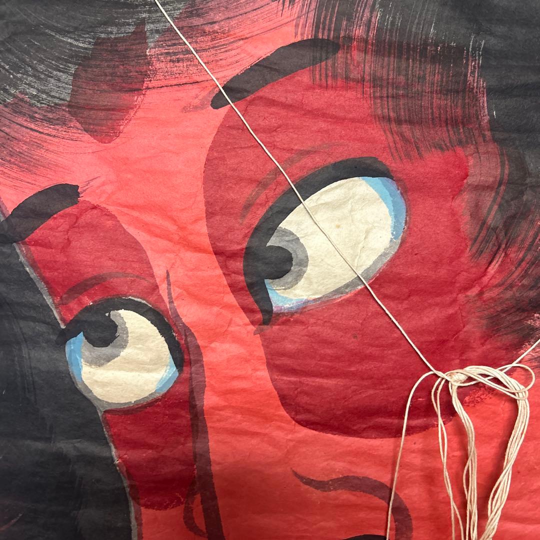 白根大凧 和風 六角形 凧 赤い顔の男 レトロ