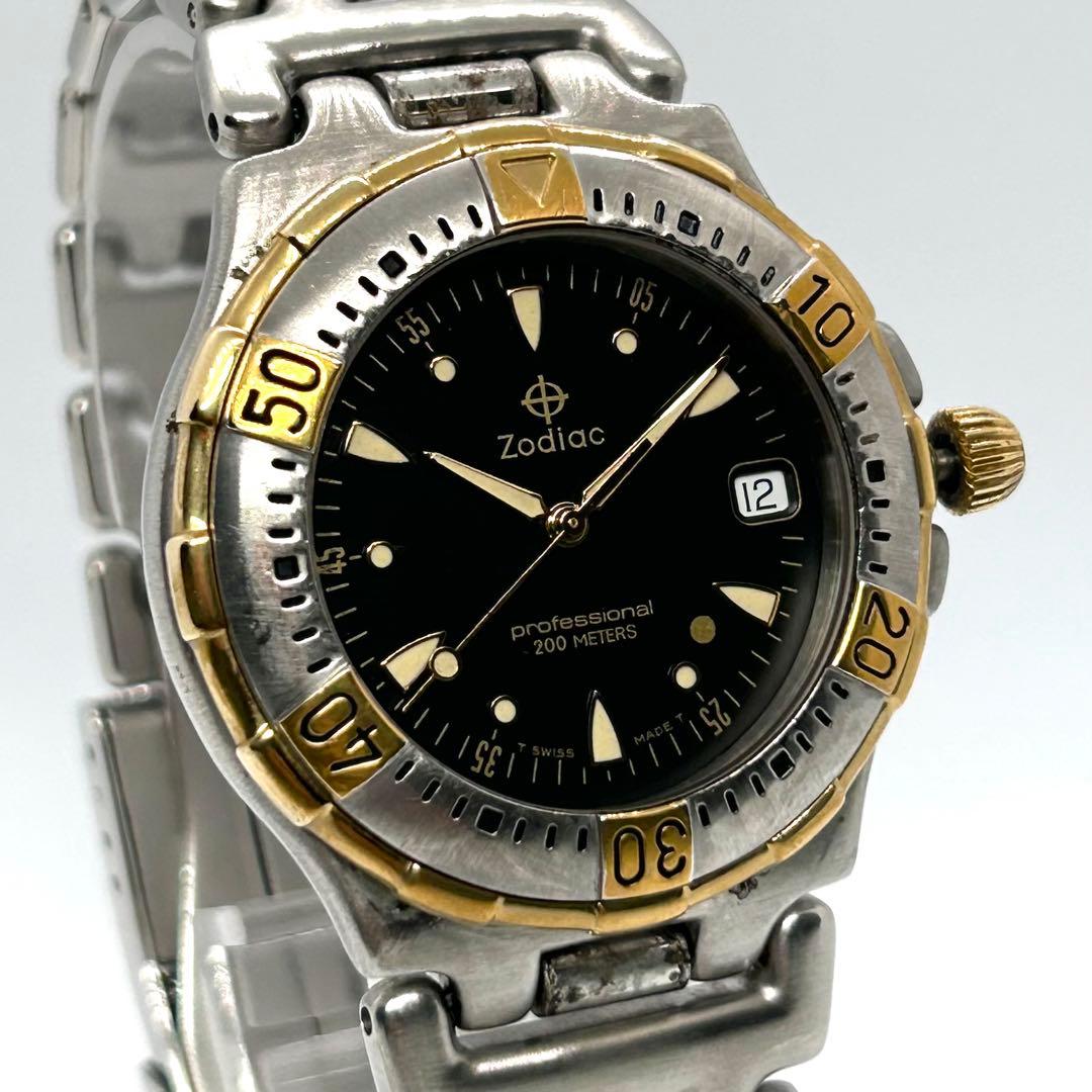 新品電池 稼働 ゾディアック QZ デイ SS メンズ 腕時計 シルバー