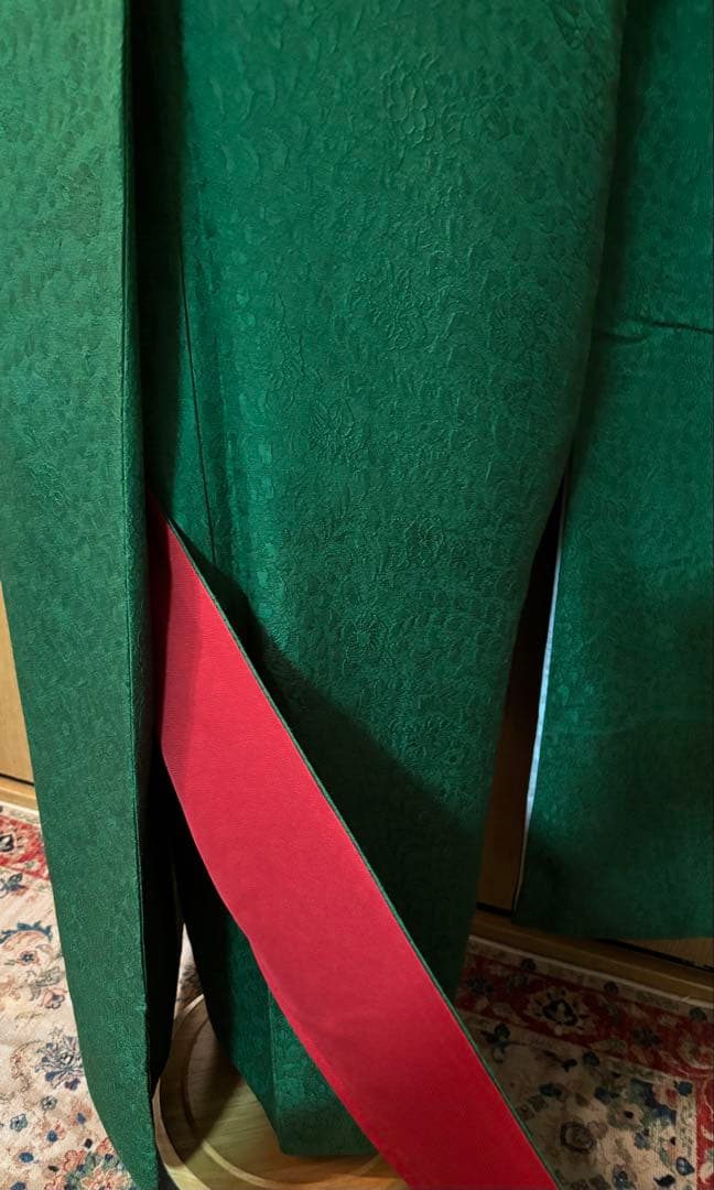 正絹 辻ヶ花地文 正絹無地振袖 花紋 トールゆったりサイズ エメラルド