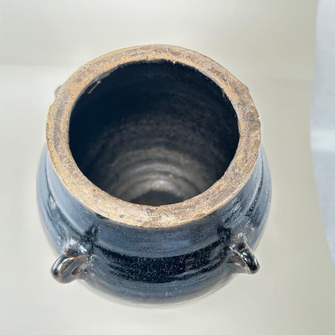 李朝初期 黒高麗壷 黒釉 李朝 壷 伝世品焼物 骨董