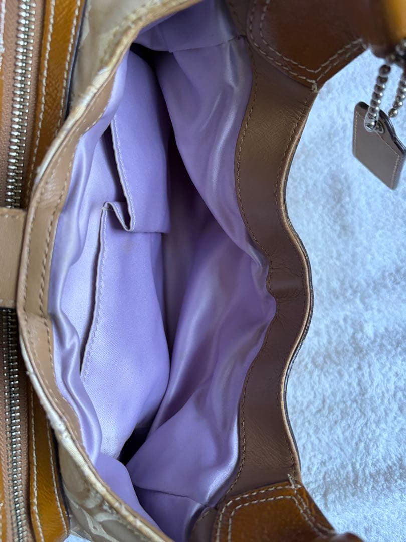 COACH アイボリー/ブラウン ショルダーバッグ真品保証