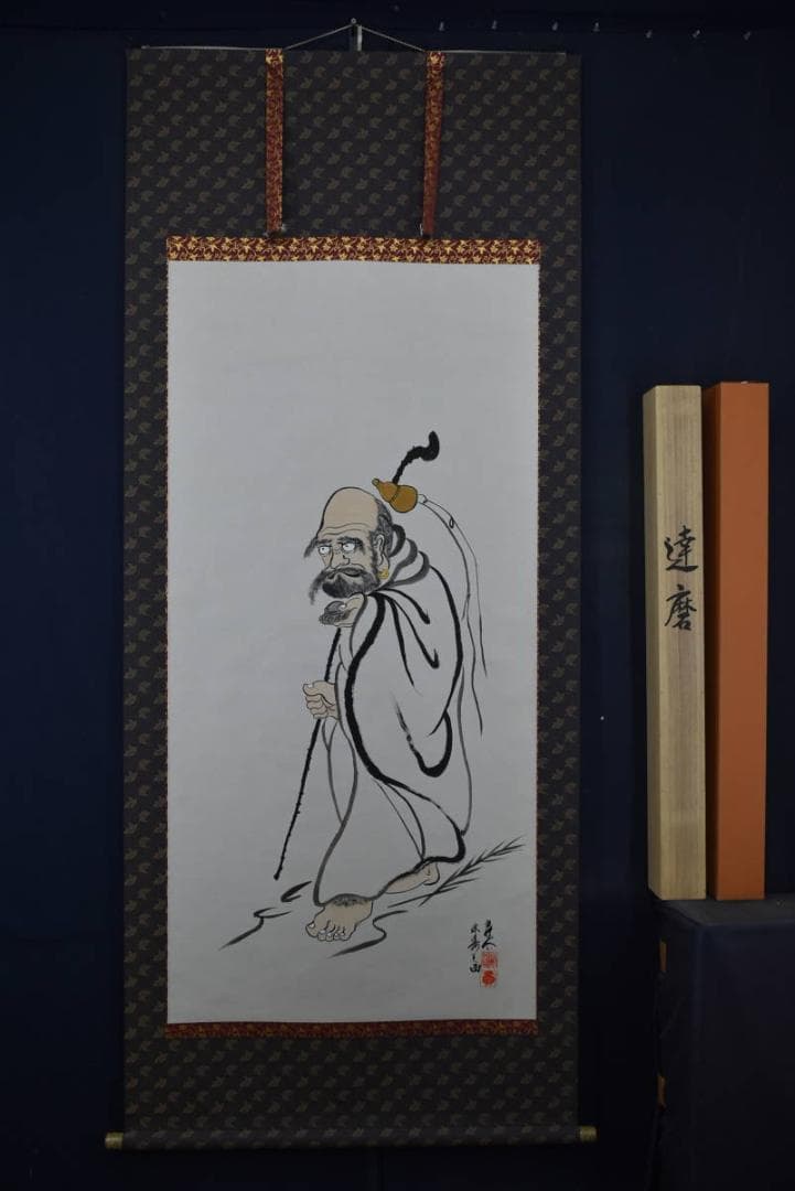良念/達磨之図/芦葉達磨図/ダルマ図/掛軸☆宝船☆Z-914