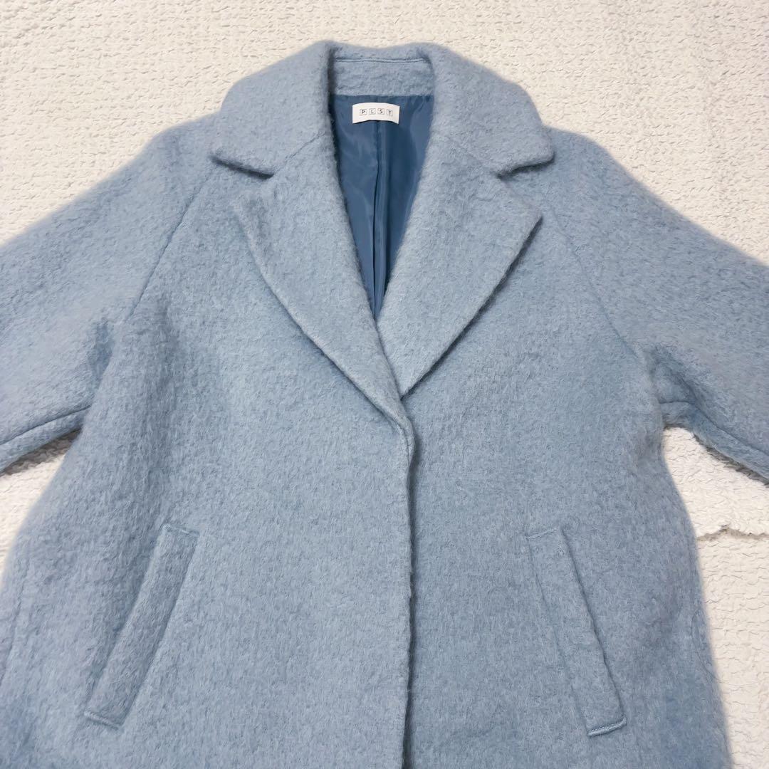 プラステ シャギー チェスターコート ロングコート ウール M ブルー