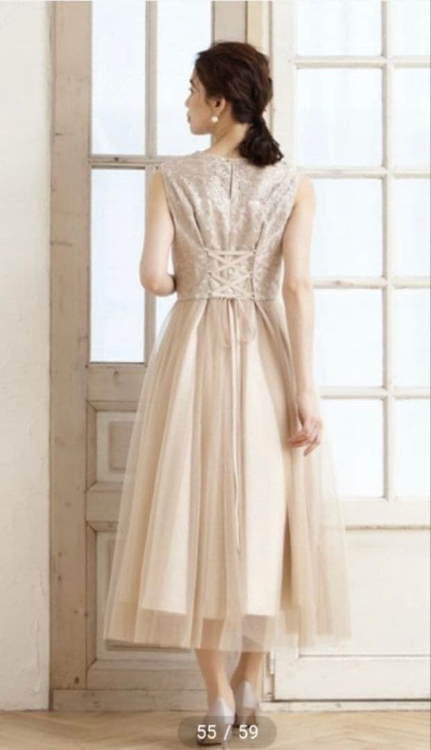 AIMER エメ オーナメント刺繍レースドレス ピンクベージュMサイズ