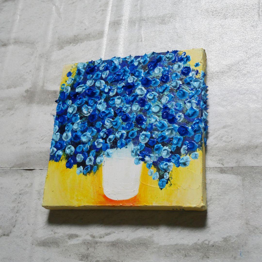 油絵 油彩 油彩画 絵画 アートパネル【青いかすみ草】