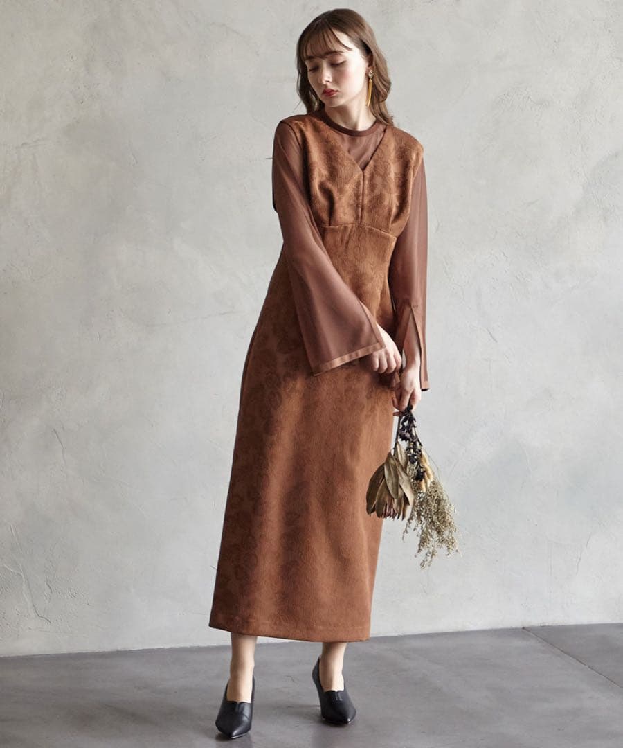 AIMER エメ　チュール ブラウス付きジャガード Iラインドレス　Mサイズ