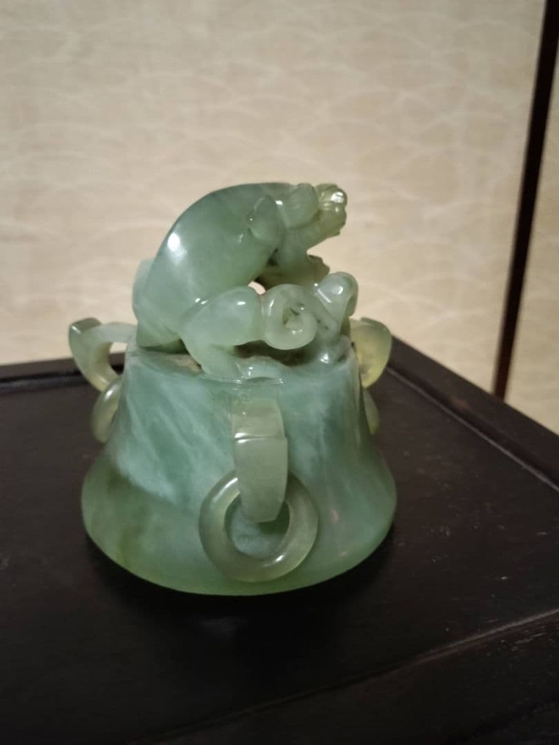 中国玉石龍紋香炉 21cmx21cm三足花台付