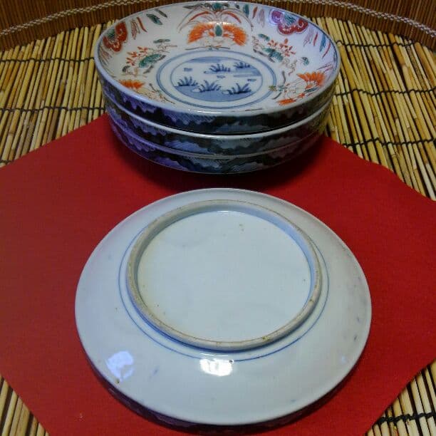 江戸後期古伊万里 染付色絵 鳳凰波千鳥文皿