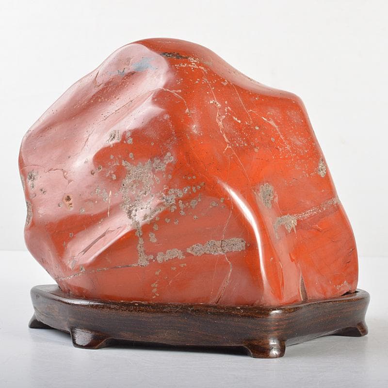 天然石 鑑賞石 佐渡赤玉石 赤石 置物 重さ約2.5㎏ 唐木台付 C R6924