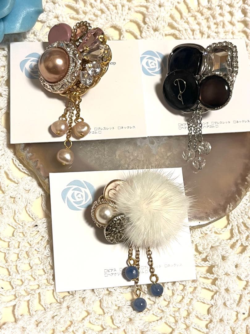 ハンドメイド イヤリング・ブローチBセット ハンドメイド イヤリング