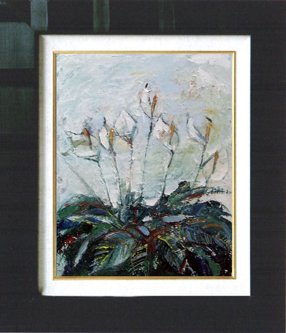 メルカリ 絵画絵額付き(黒）油絵uF6-111002花