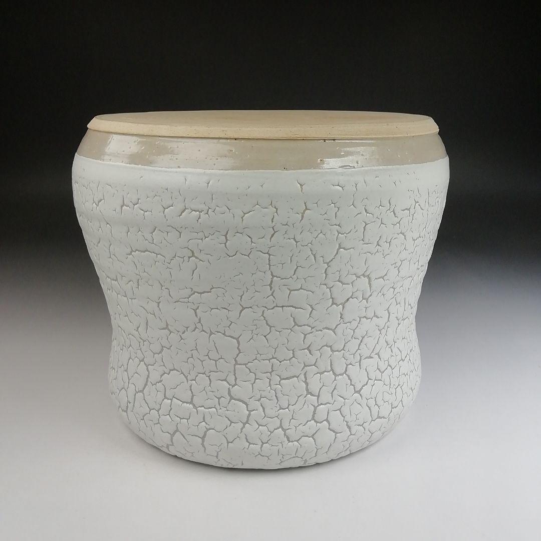 T818 水指 『罅釉』『東原窯 羽柴良一 作』 共箱 茶道具