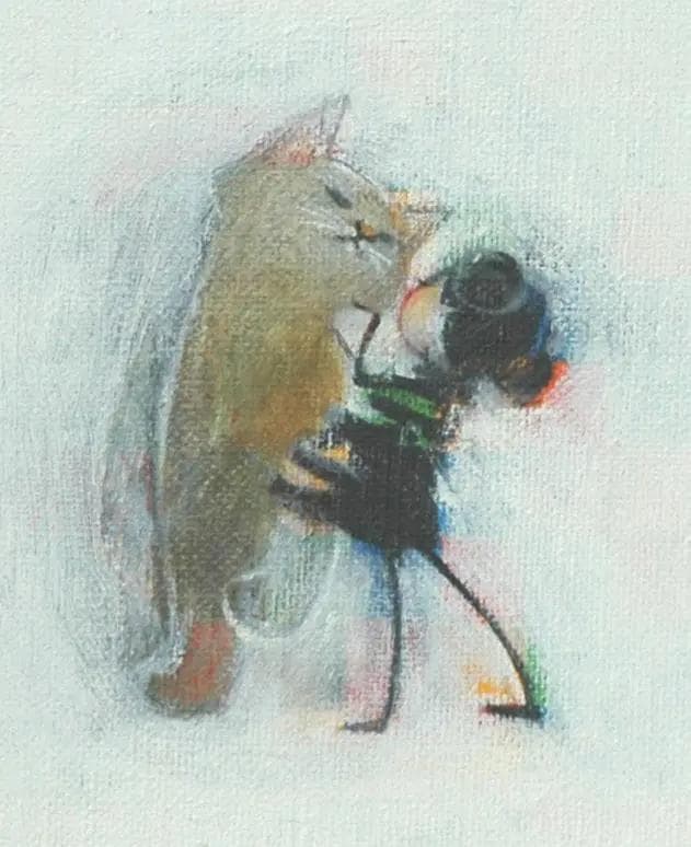 油絵 菅家令子 絵 絵画インテリア額付(黒) F4-090818 子猫子犬女の子