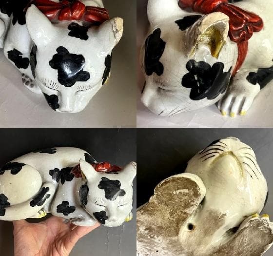 置物□猫 とても可愛らしい眠り猫 オブジェ 古民具 招き猫 江戸後期