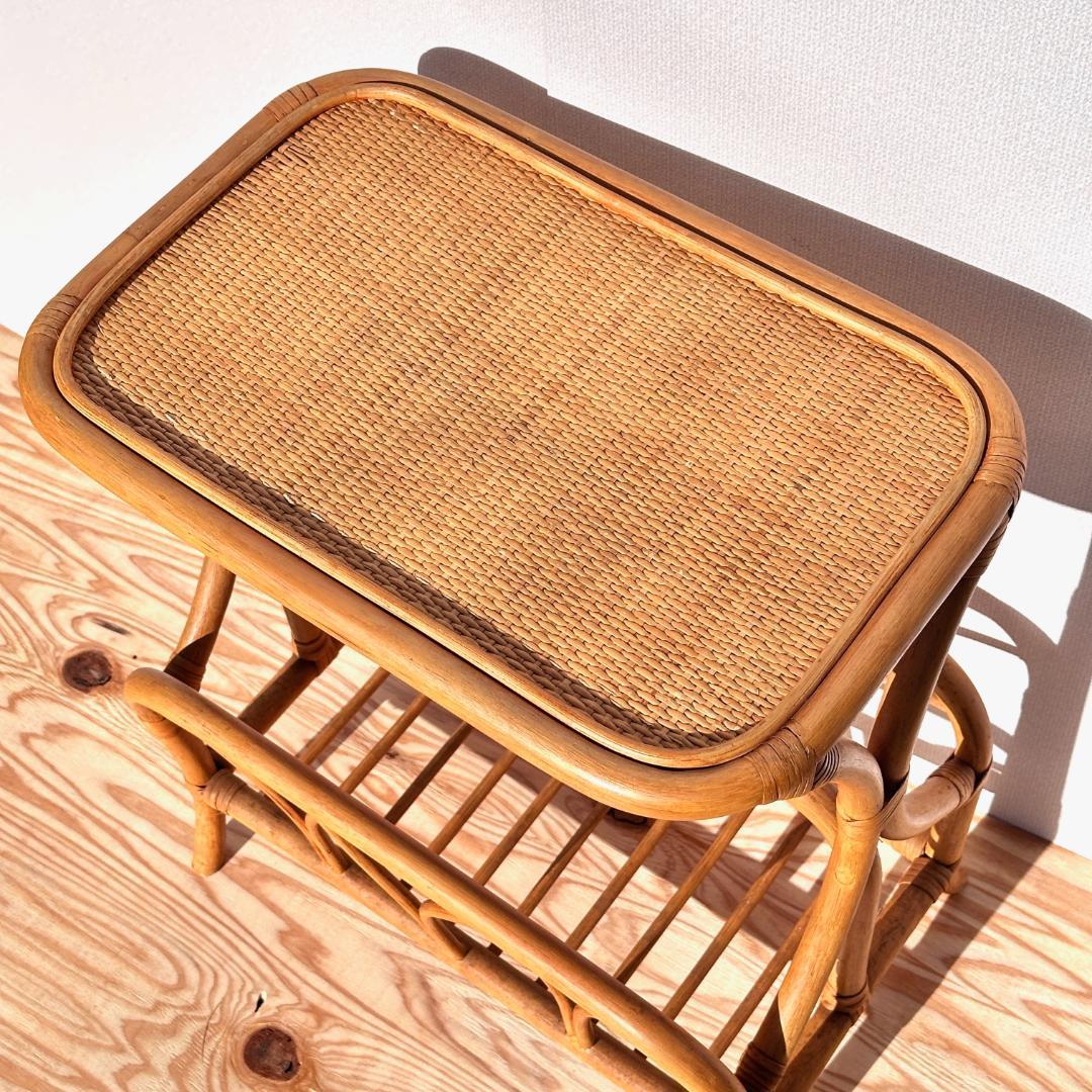 極美品！ ラタン マガジンラック付きサイドテーブル 美しい曲げ木の造形！