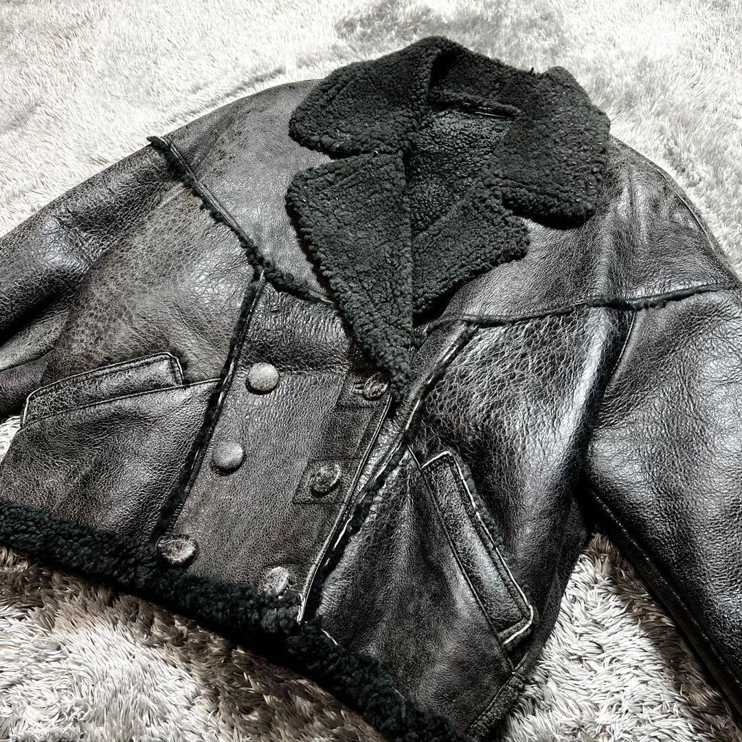 リアルムートンジャケット　L相当　グレーブラック系　ドロップショルダー