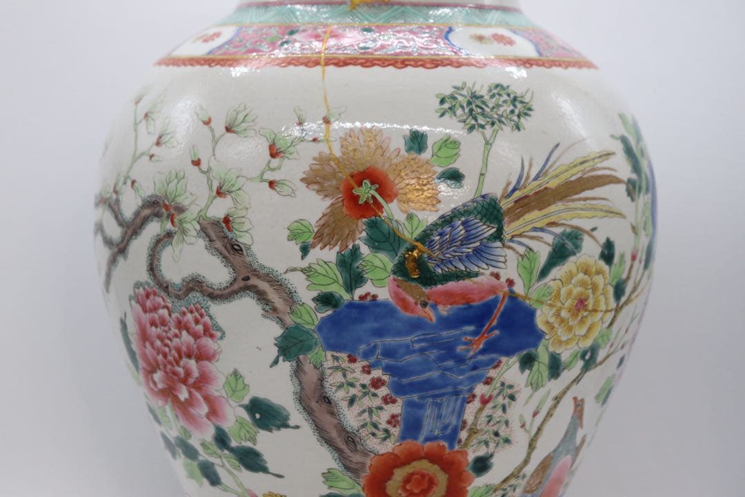 中国 粉彩雉鳥牡丹紋大瓶 高さ35cm 送料込み251107 中国 粉彩雉鳥牡丹