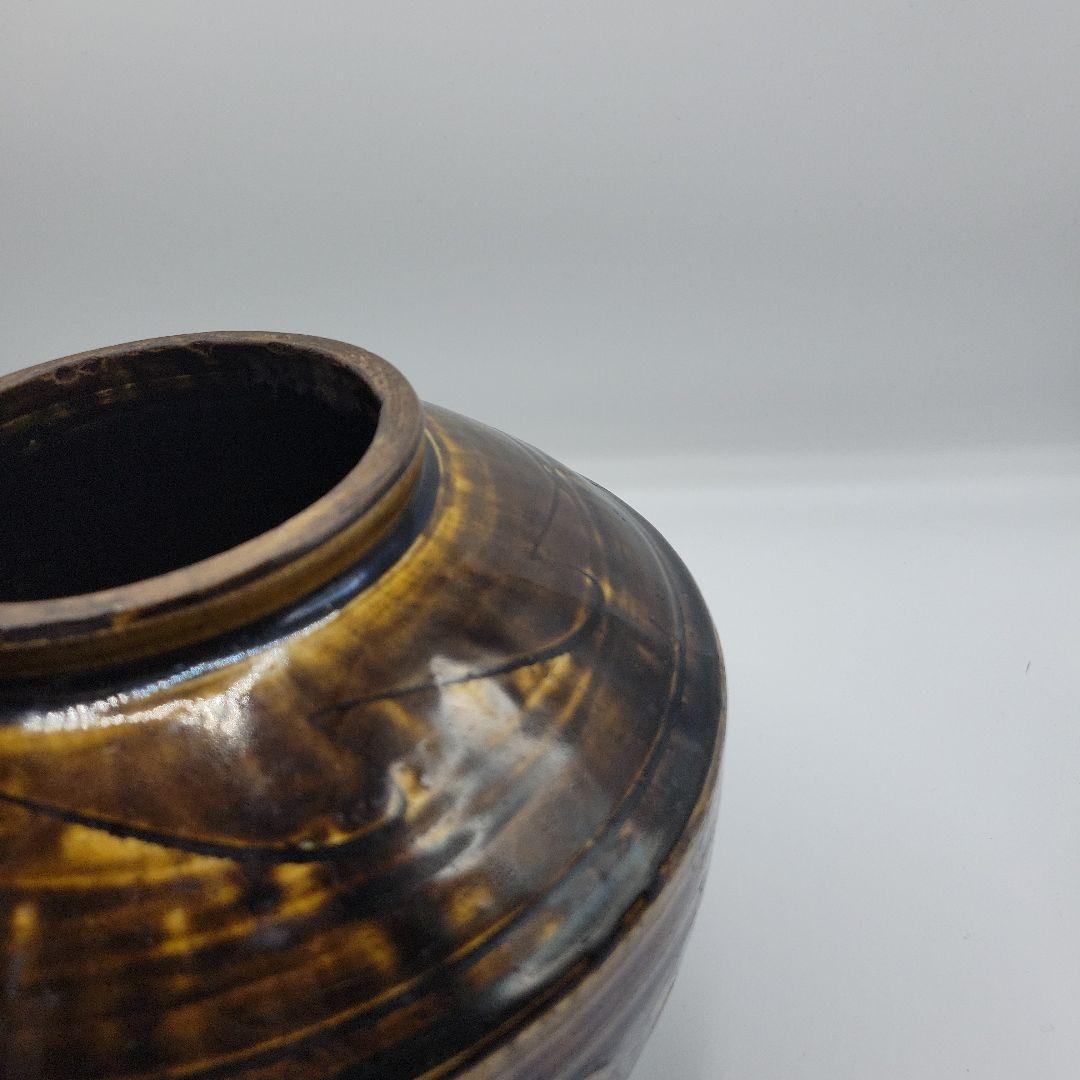 貴重 古美術 朝鮮古陶磁器 李朝 飴釉 面取 壷 時代物