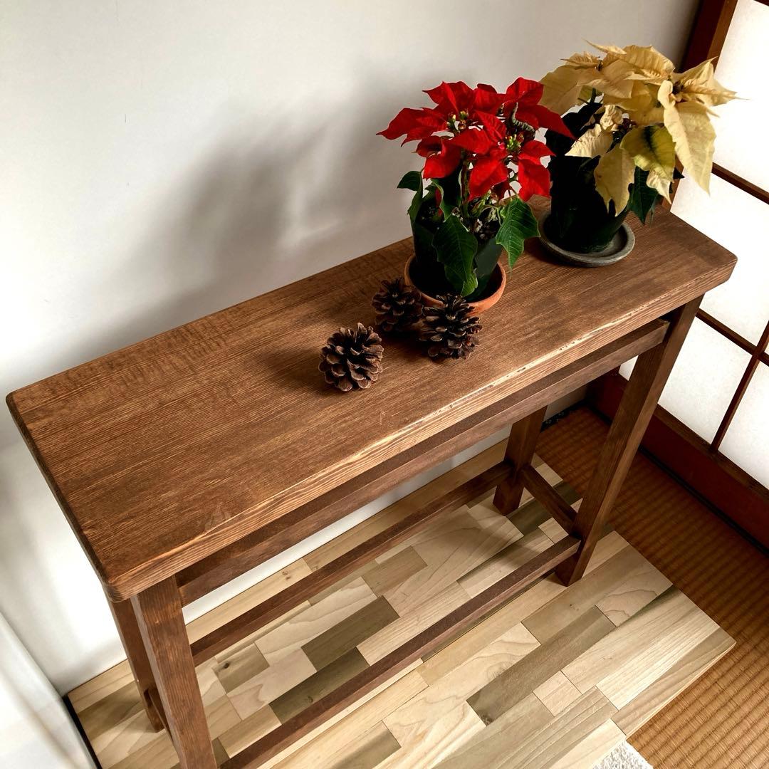 アンティーク調　花台　鉢置き台　ディスプレイ台　ウォールナット塗装　ハンドメイド