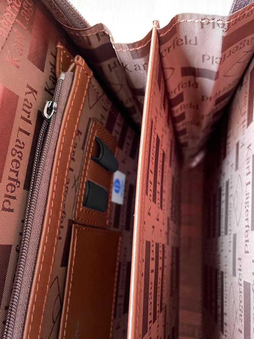 KARL LAGERFELD ブラウンレザー ビジネスバッグ