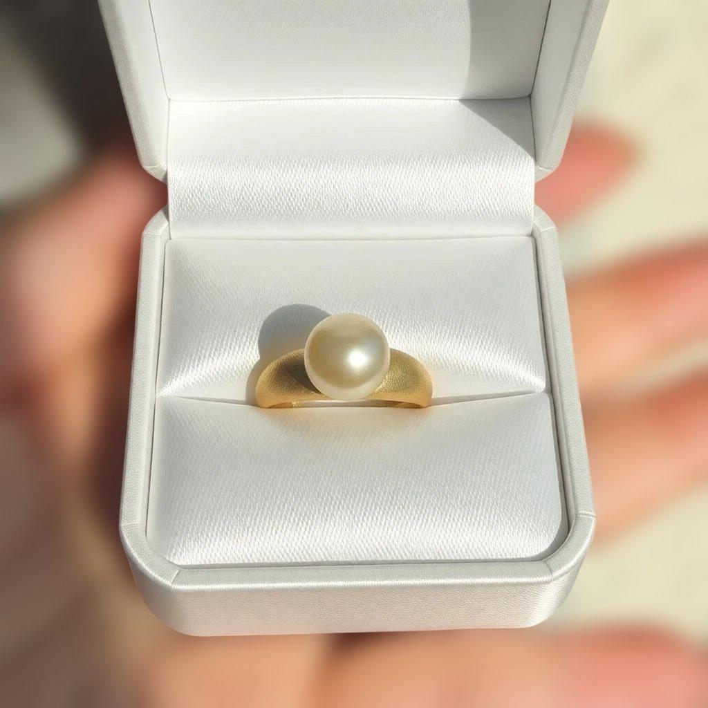 【極美】南洋白蝶真珠 ゴールドパール 10mm リング S925 艶消しデザイン