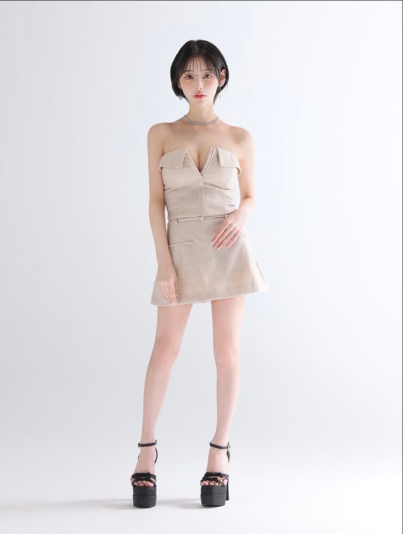 sugar ストラップ付きミニドレス ベージュ