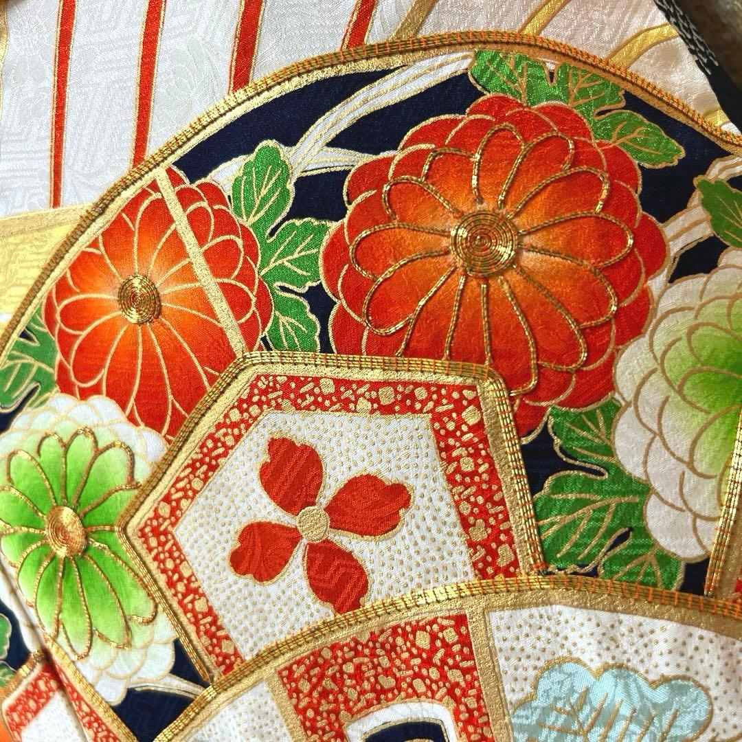 386 振袖フルセット 正絹 橙 黄色 黒 絞り 金彩 駒刺繍 レトロ 古典柄