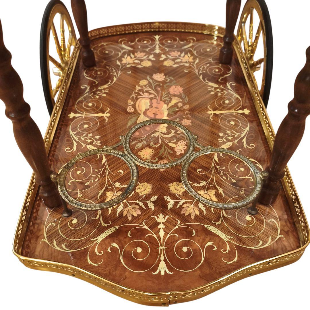 イタリア製 象嵌 ティーワゴン アンティーク 豪華 キャスター キッチン