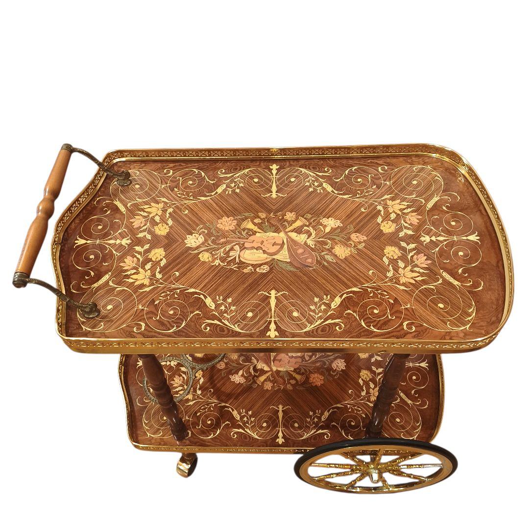 イタリア製 象嵌 ティーワゴン アンティーク 豪華 キャスター キッチン