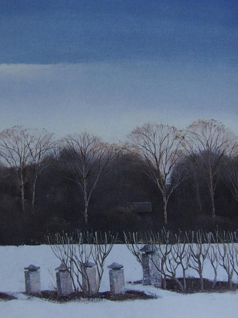 悳俊彦、【武蔵野の冬（三富新田）】、希少な額装用画集より、新品額装付、状態良好